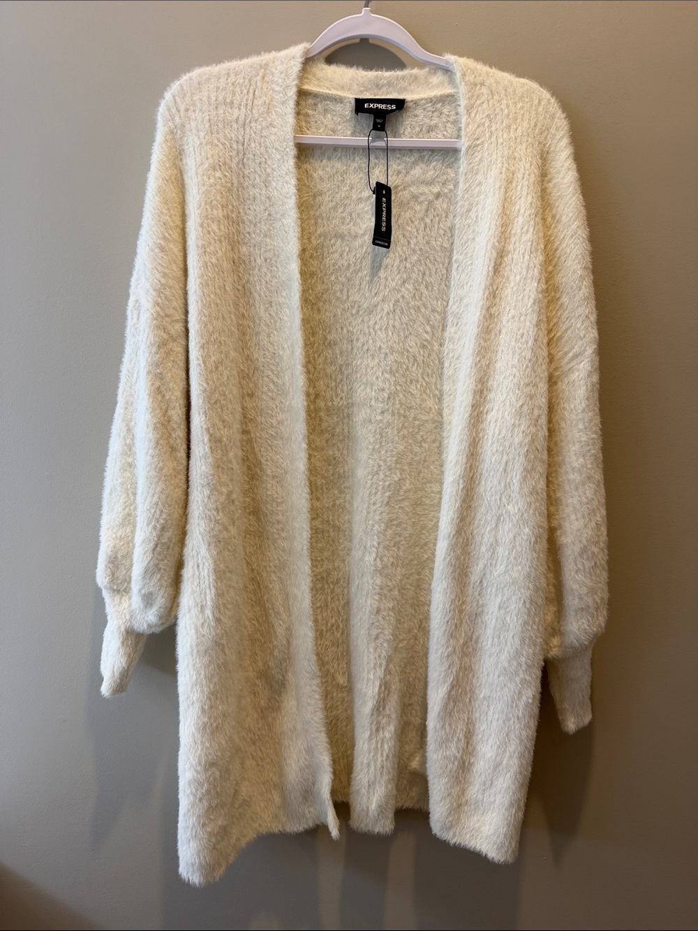 Express Fuzzy Open Front Cardigan in Cream, Size M NWT